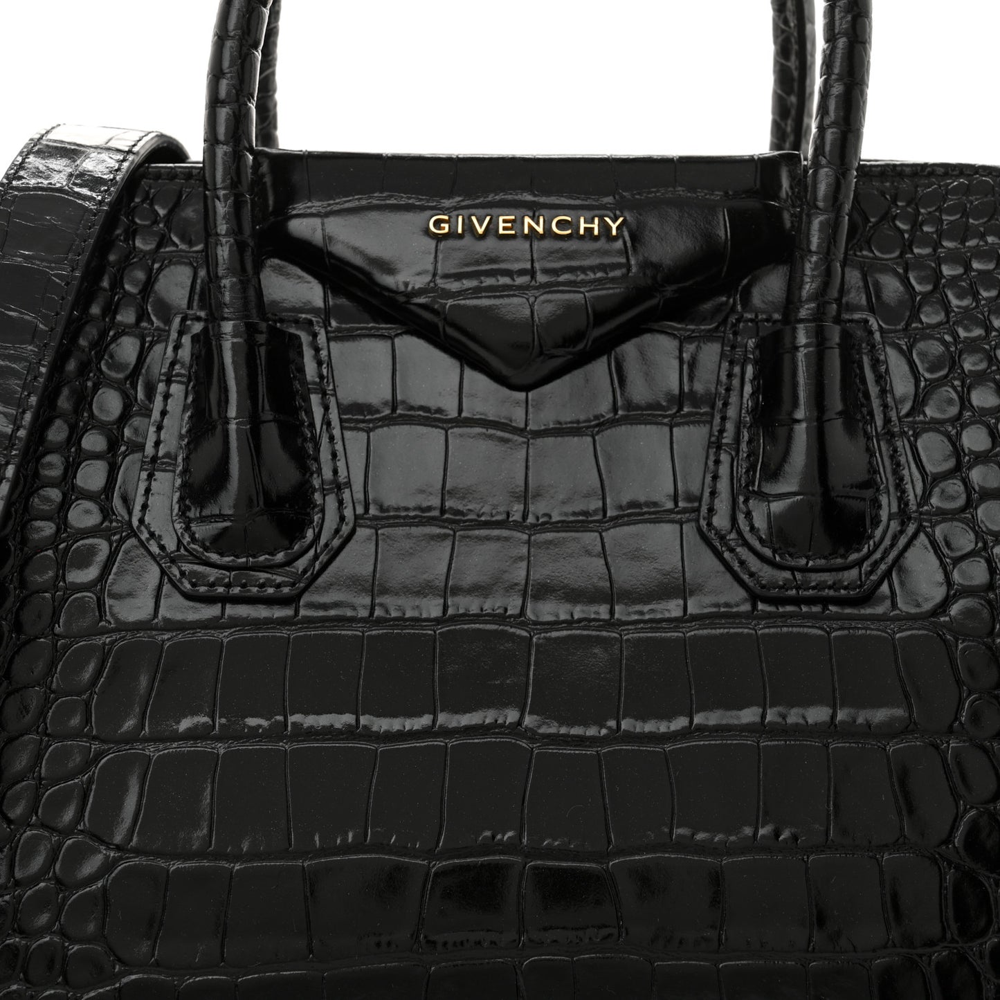 Calfskin Crocodile Embossed Small Antigona Black