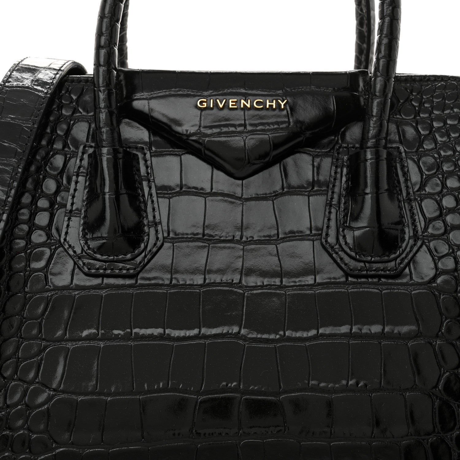 Givenchy Calfskin Crocodile Embossed Small Antigona Black 8 of 10