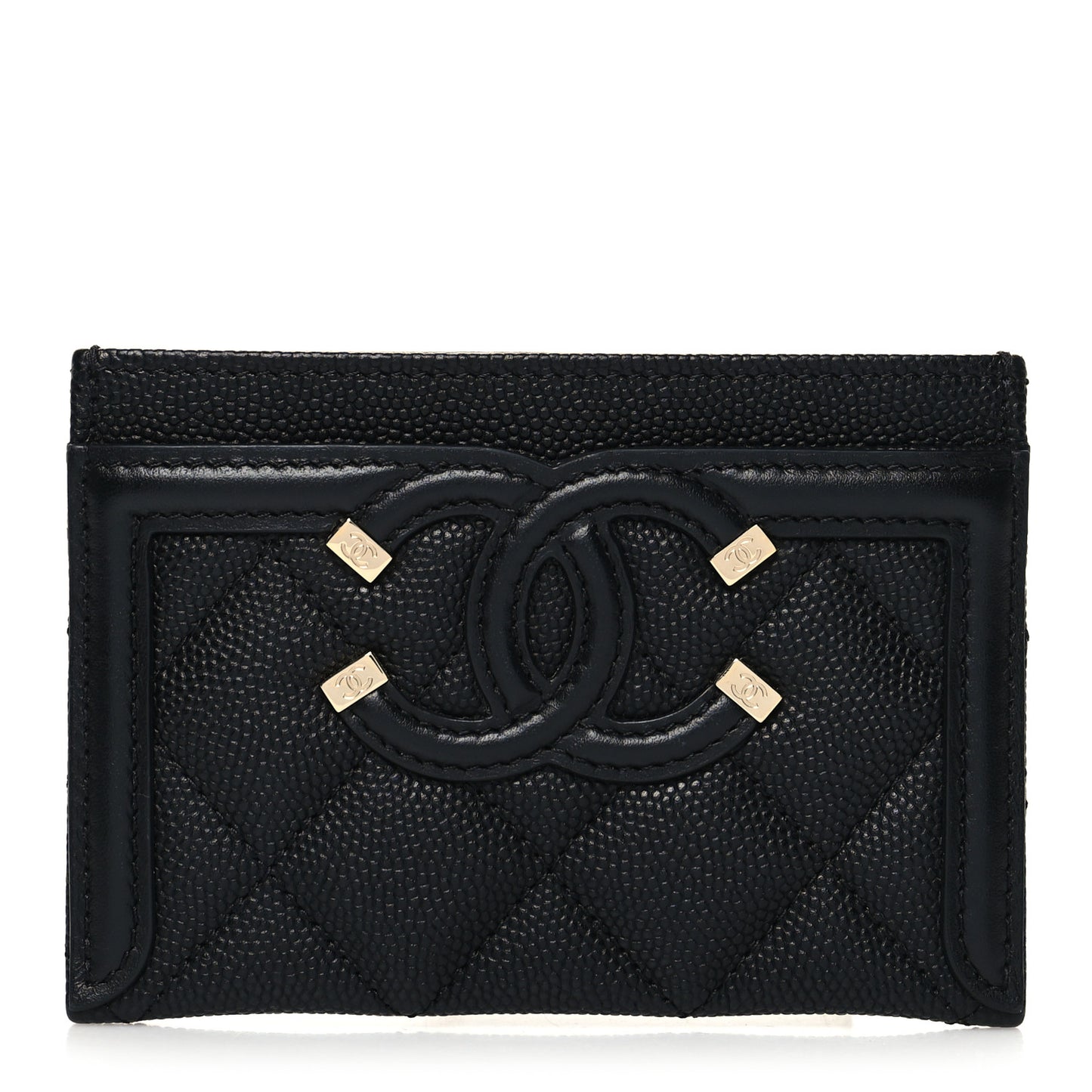 Caviar Quilted Filigree Card Holder Black