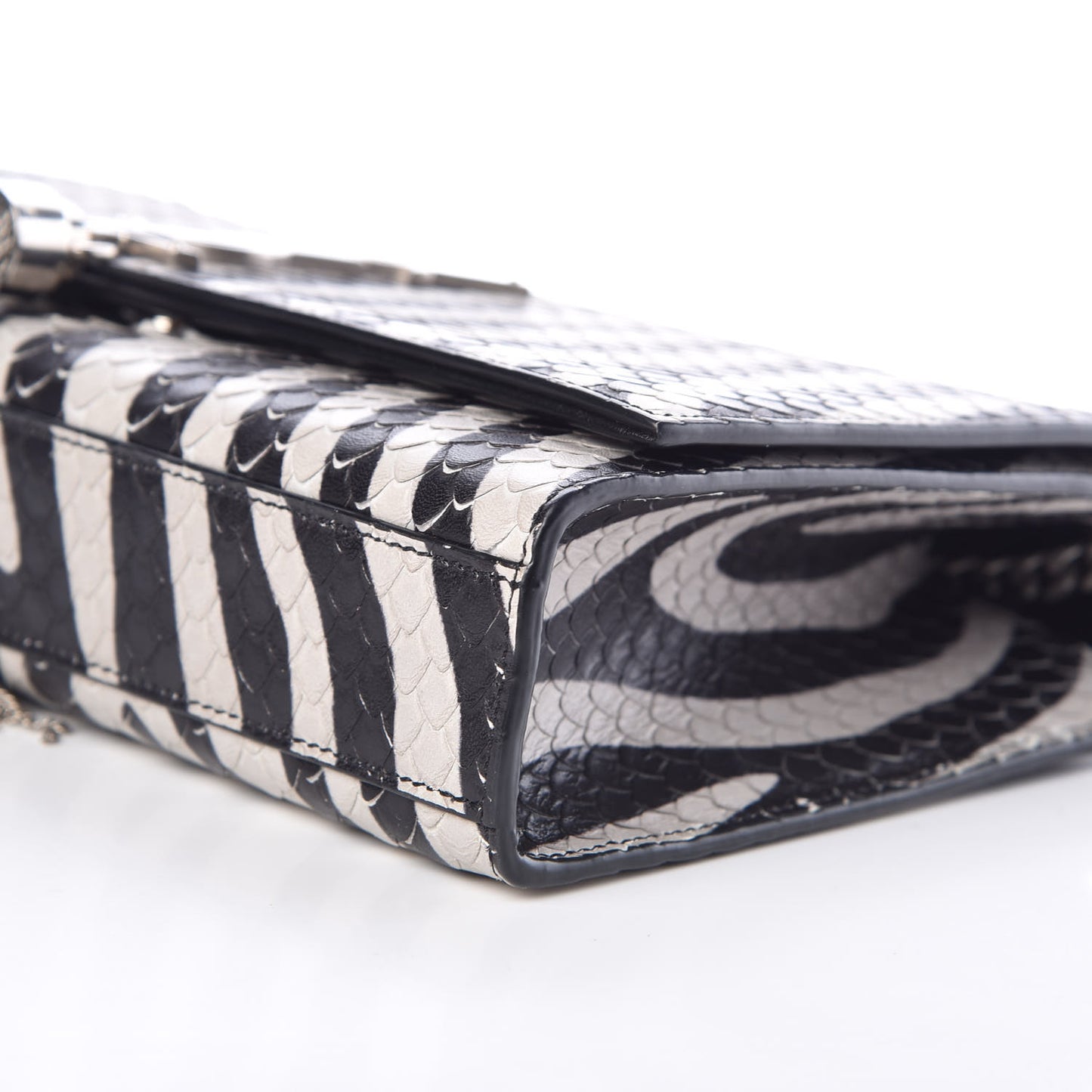 Python Calfskin Embossed Zebra Print Medium Kate Tassel Satchel Black