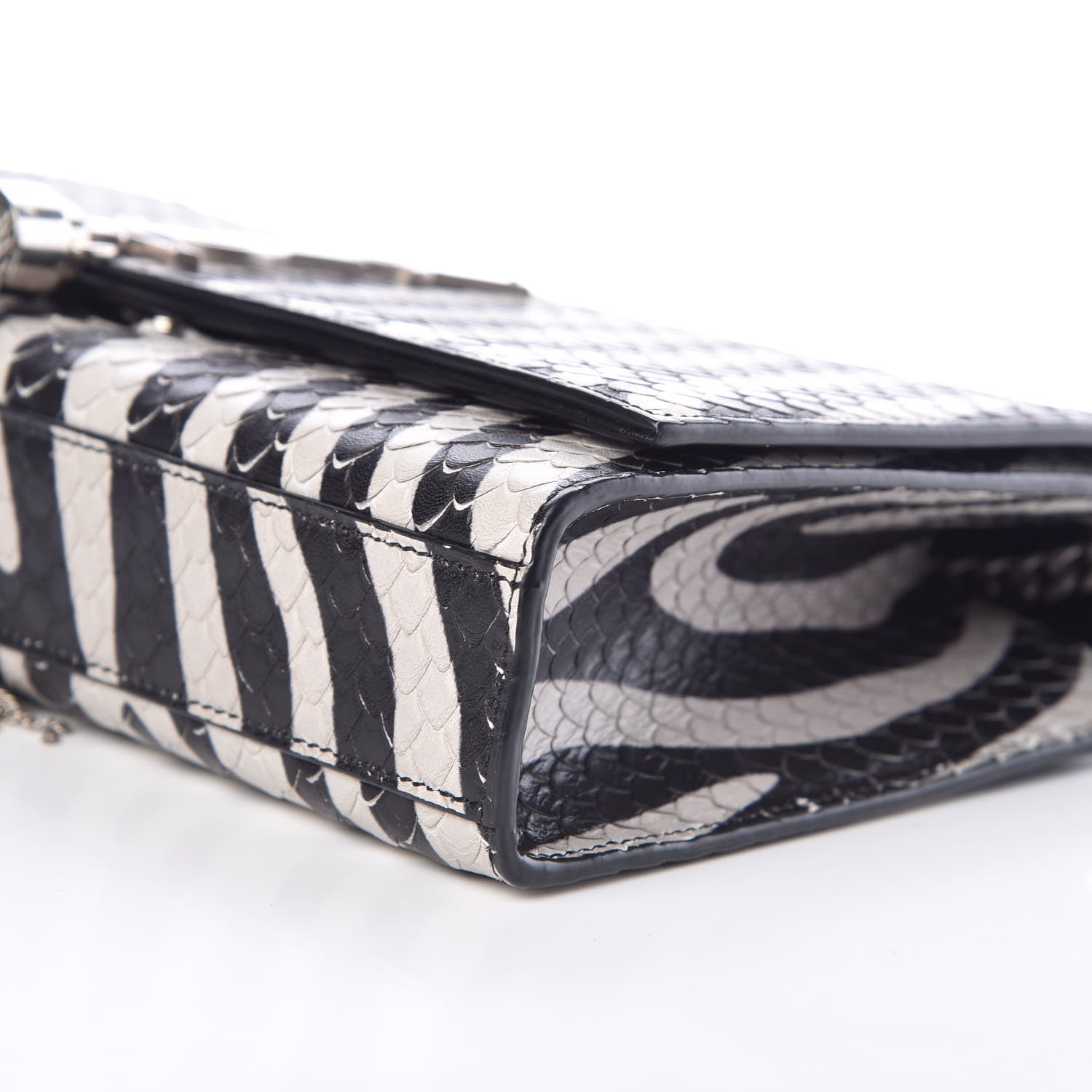 Saint Laurent Python Calfskin Embossed Zebra Print Medium Kate Tassel Satchel Black 10 of 10