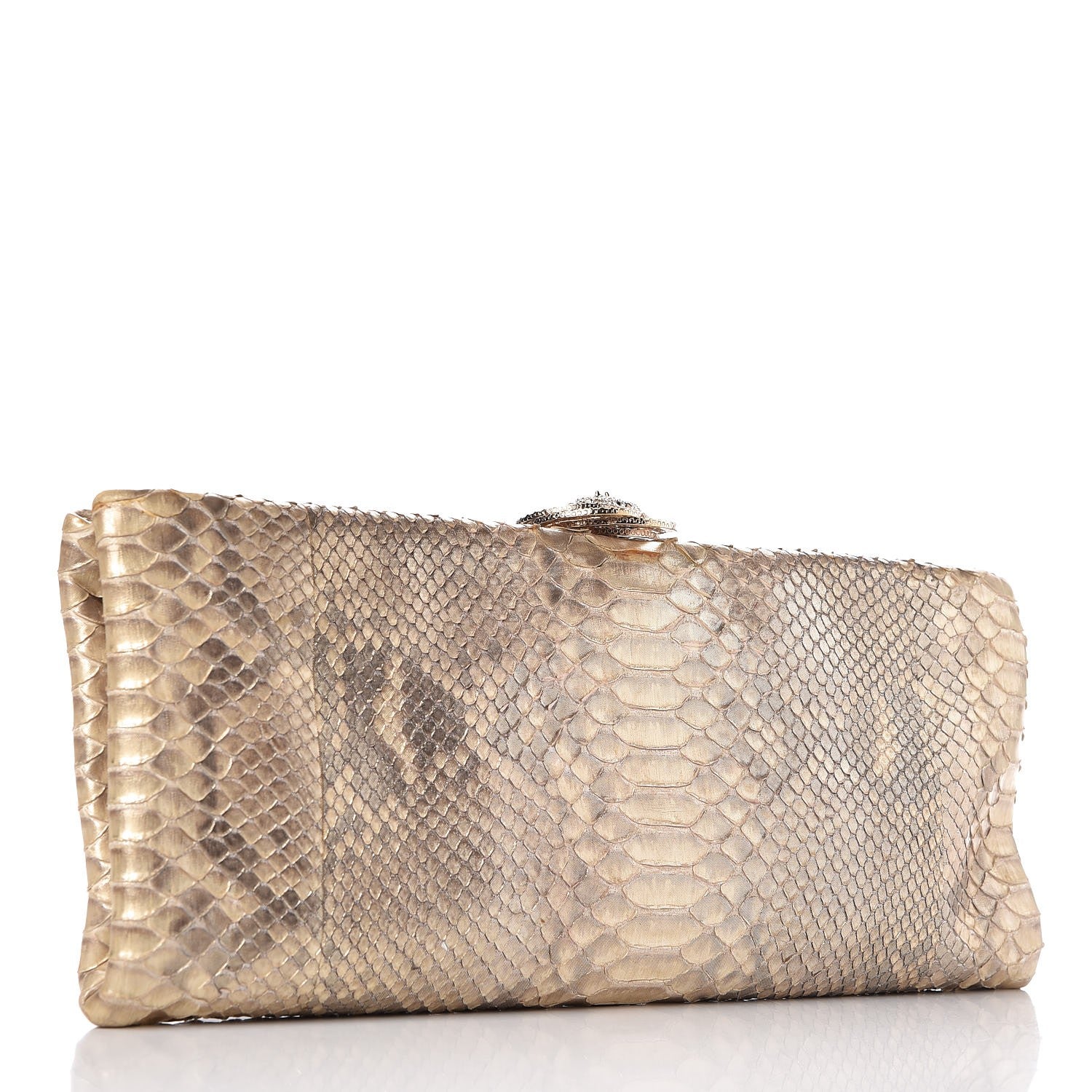 Chanel Metallic Python Crystal CC Clutch Gold 3 of 10