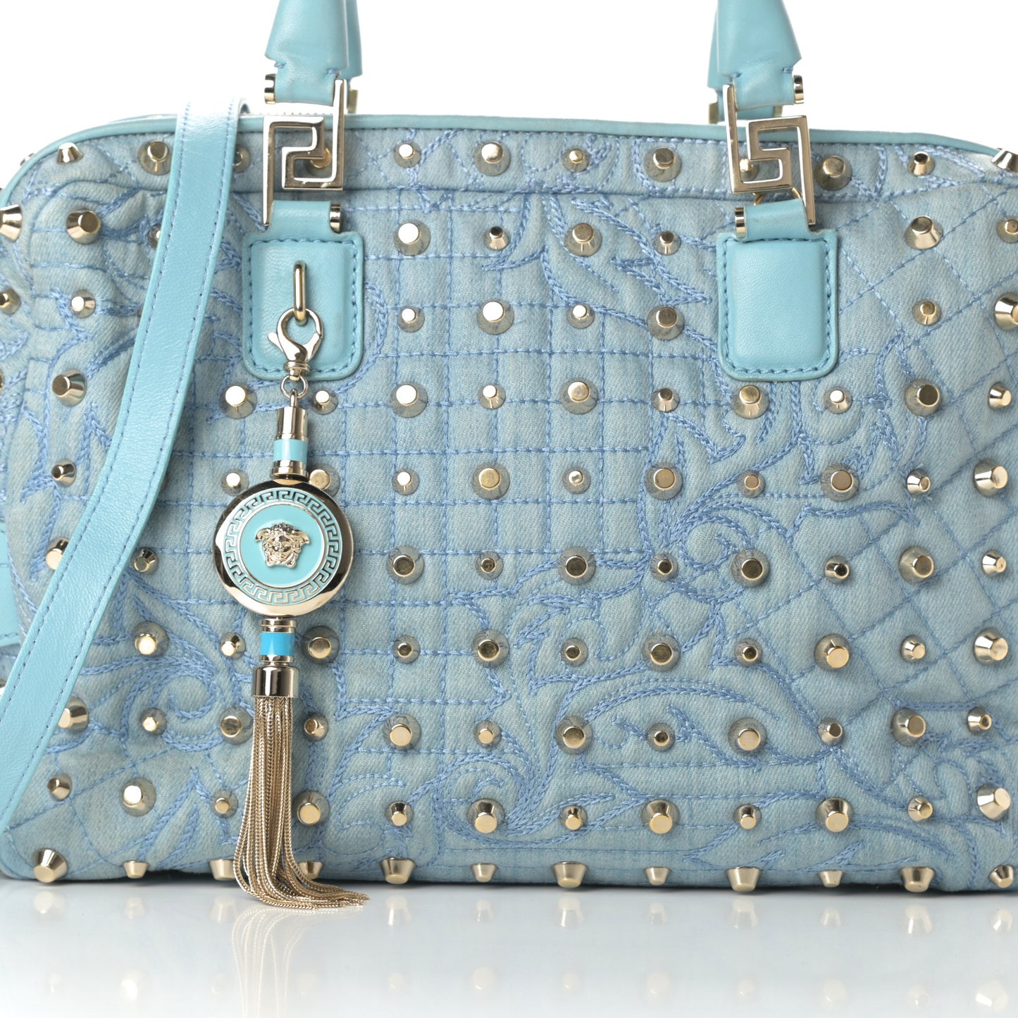 Denim Barocco Quilted Studded Vanitas Demetra Blue