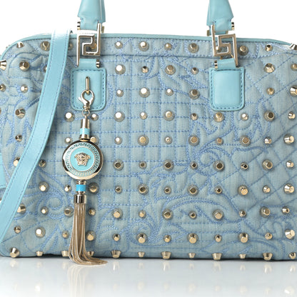 Versace Denim Barocco Quilted Studded Vanitas Demetra Blue 9 of 19