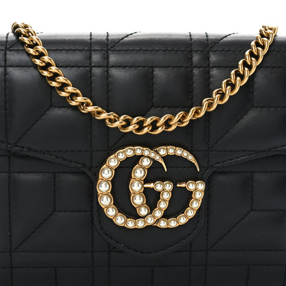 Gucci Calfskin Matelasse Mini Pearly GG Marmont Chain Wallet Black 8 of 10