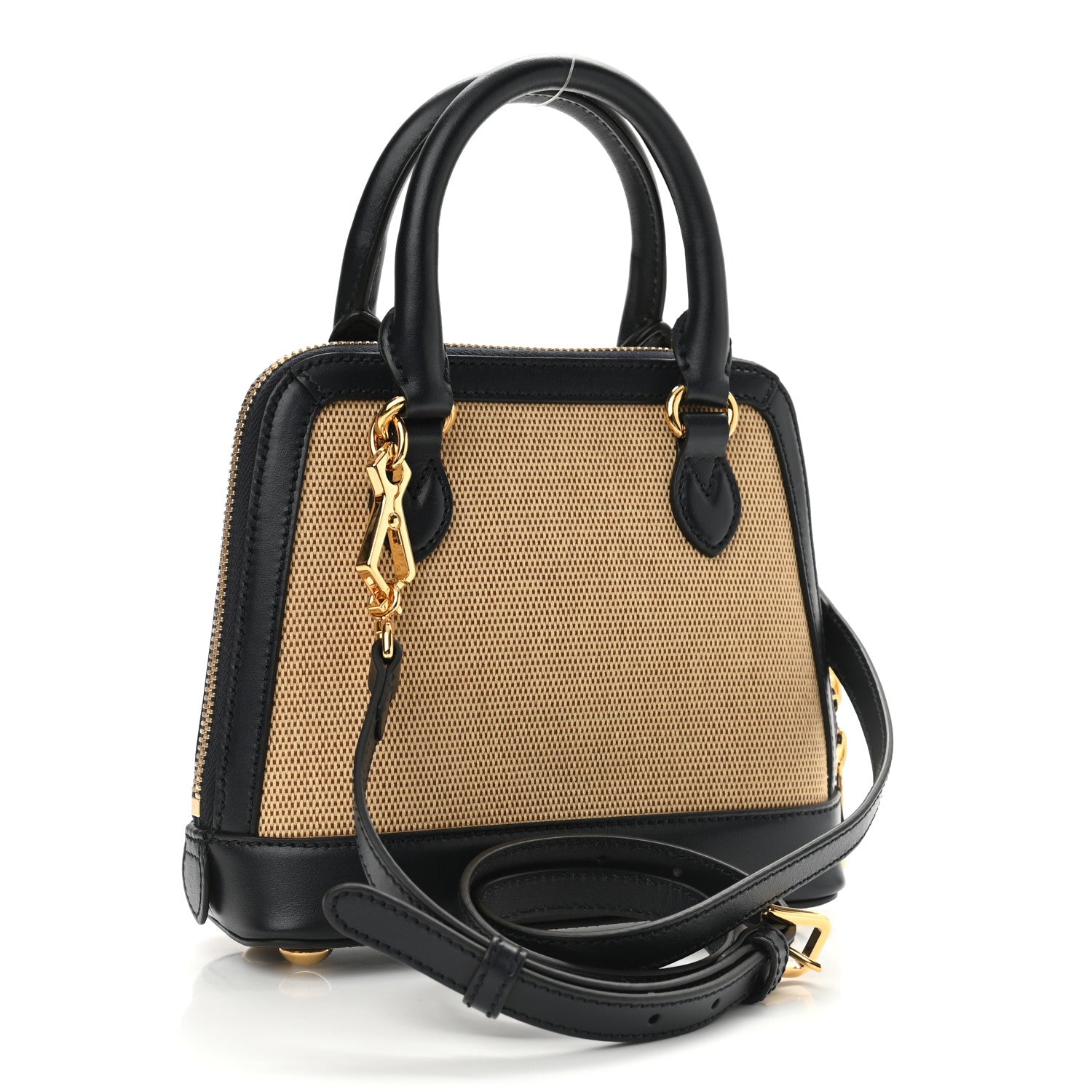 Gucci Vintage Rice Canvas Plutone Calfskin Mini Horsebit 1955 Top Handle Bag Beige Black 3 of 10