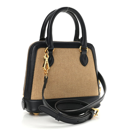 Gucci Vintage Rice Canvas Plutone Calfskin Mini Horsebit 1955 Top Handle Bag Beige Black 3 of 10
