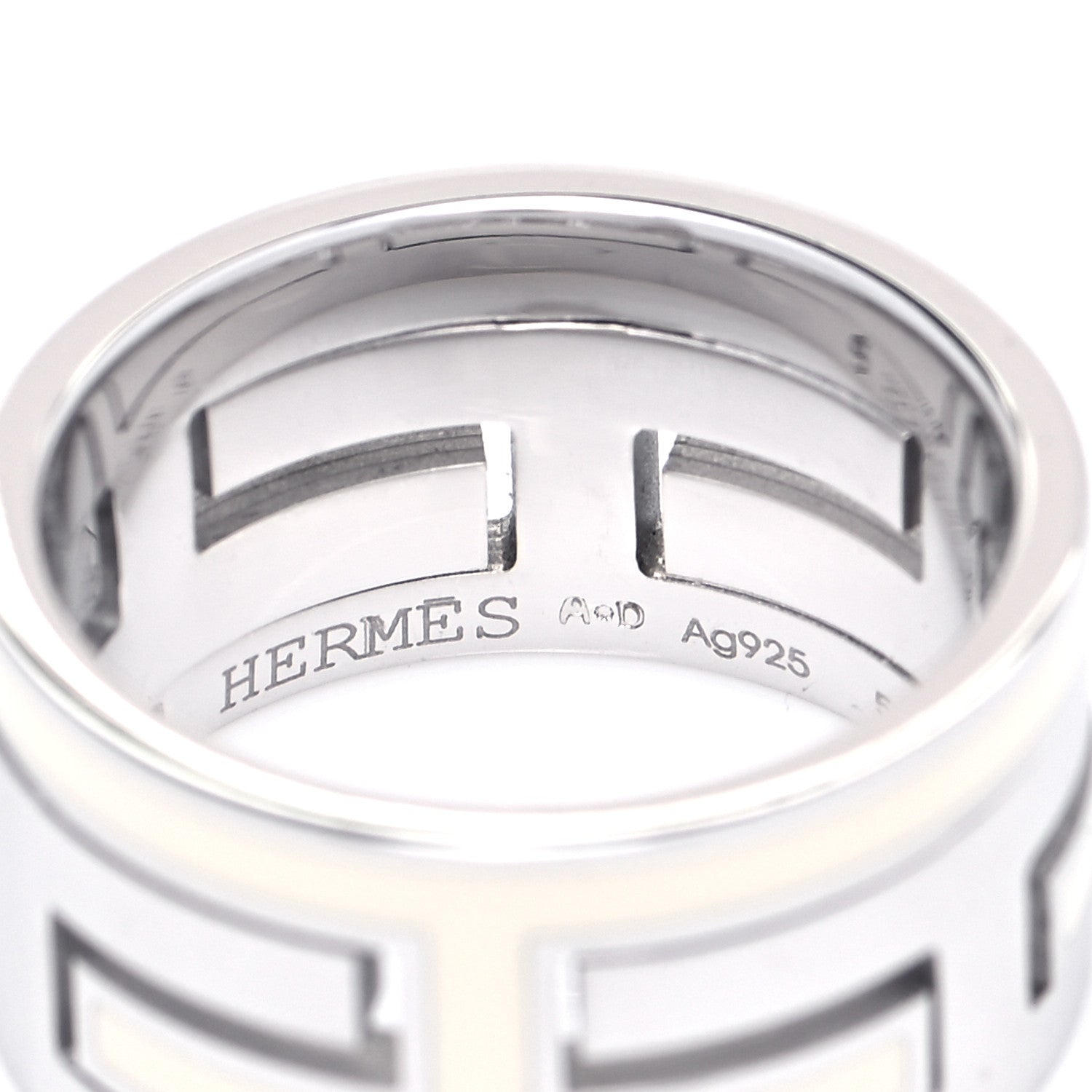 Hermes Sterling Silver Enamel Arcane Move H Ring 50 5.5 White 4 of 5