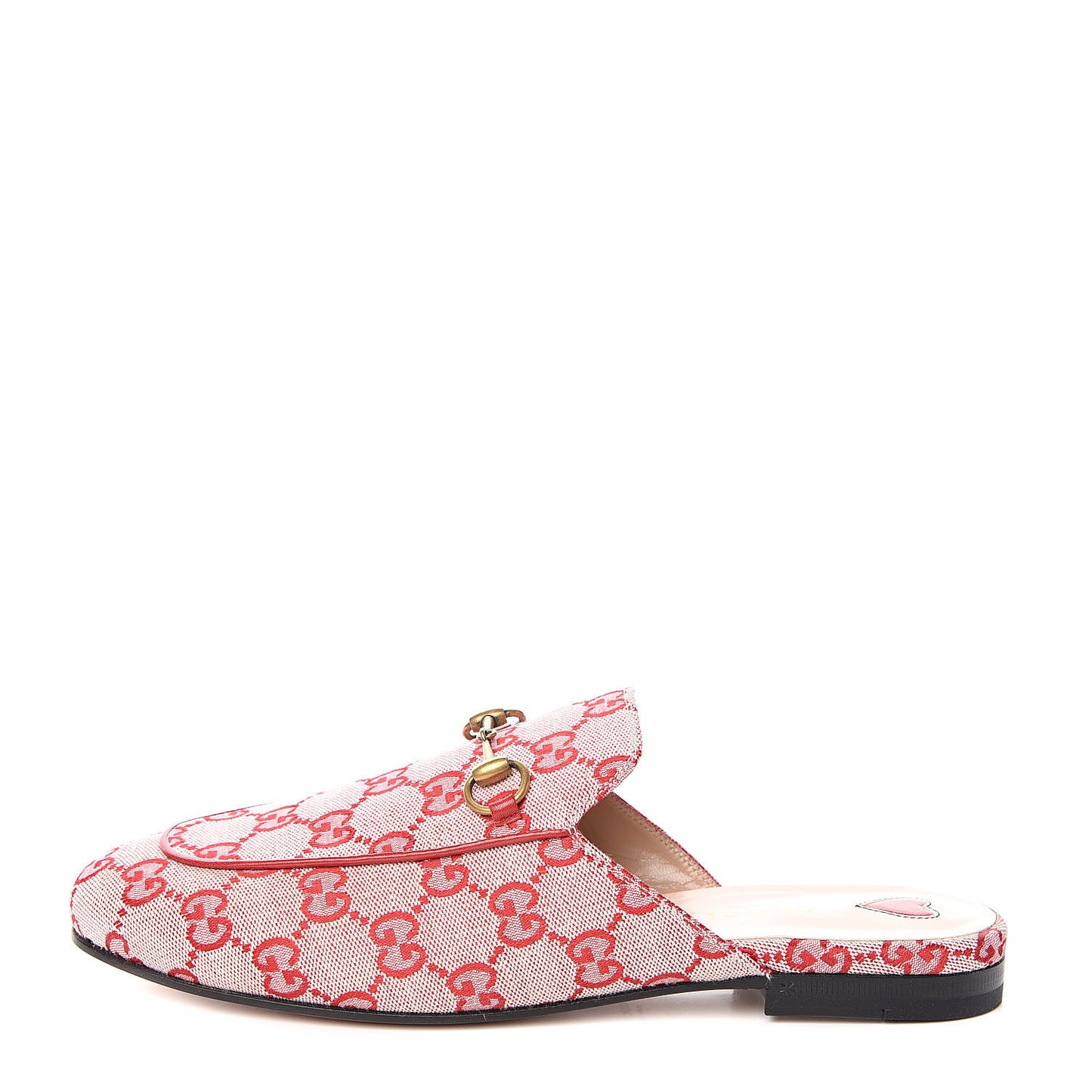 Canvas GG Monogram Horsebit Womens Princetown Slippers 38.5 Gardenia Hibiscus Red