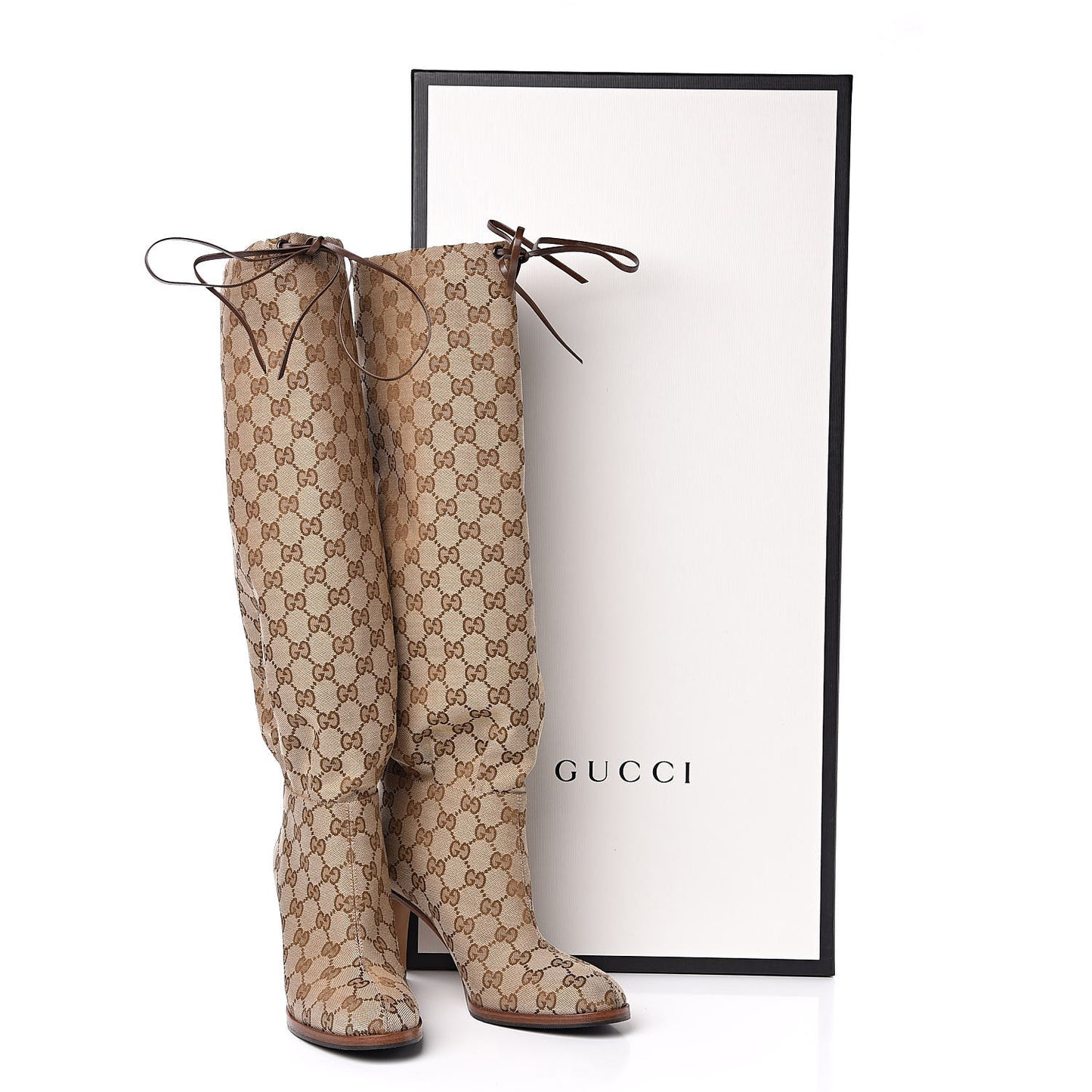 Monogram Lisa Mid Heel Boots 37.5 Beige Ebony