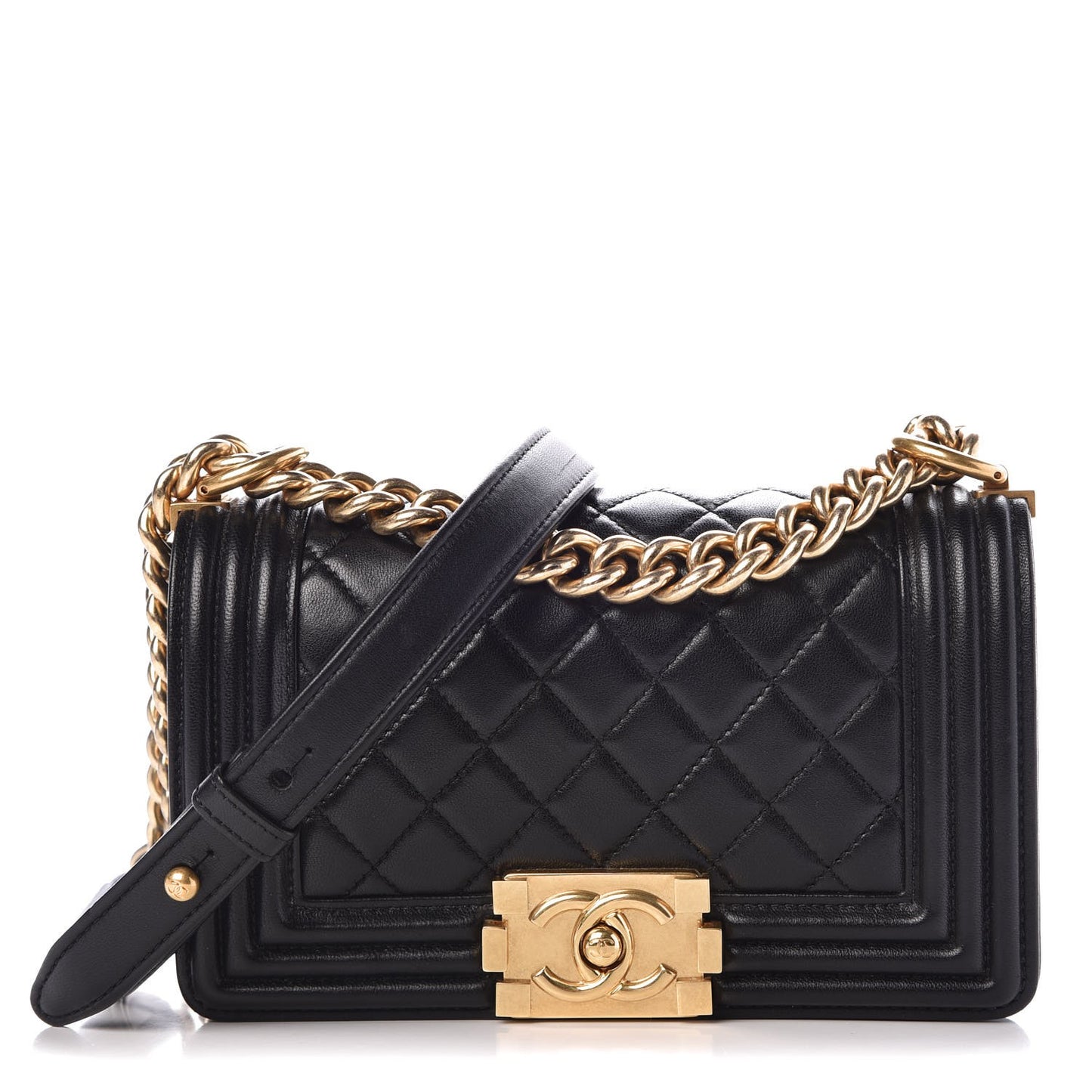 Lambskin Quilted Small Boy Flap Black