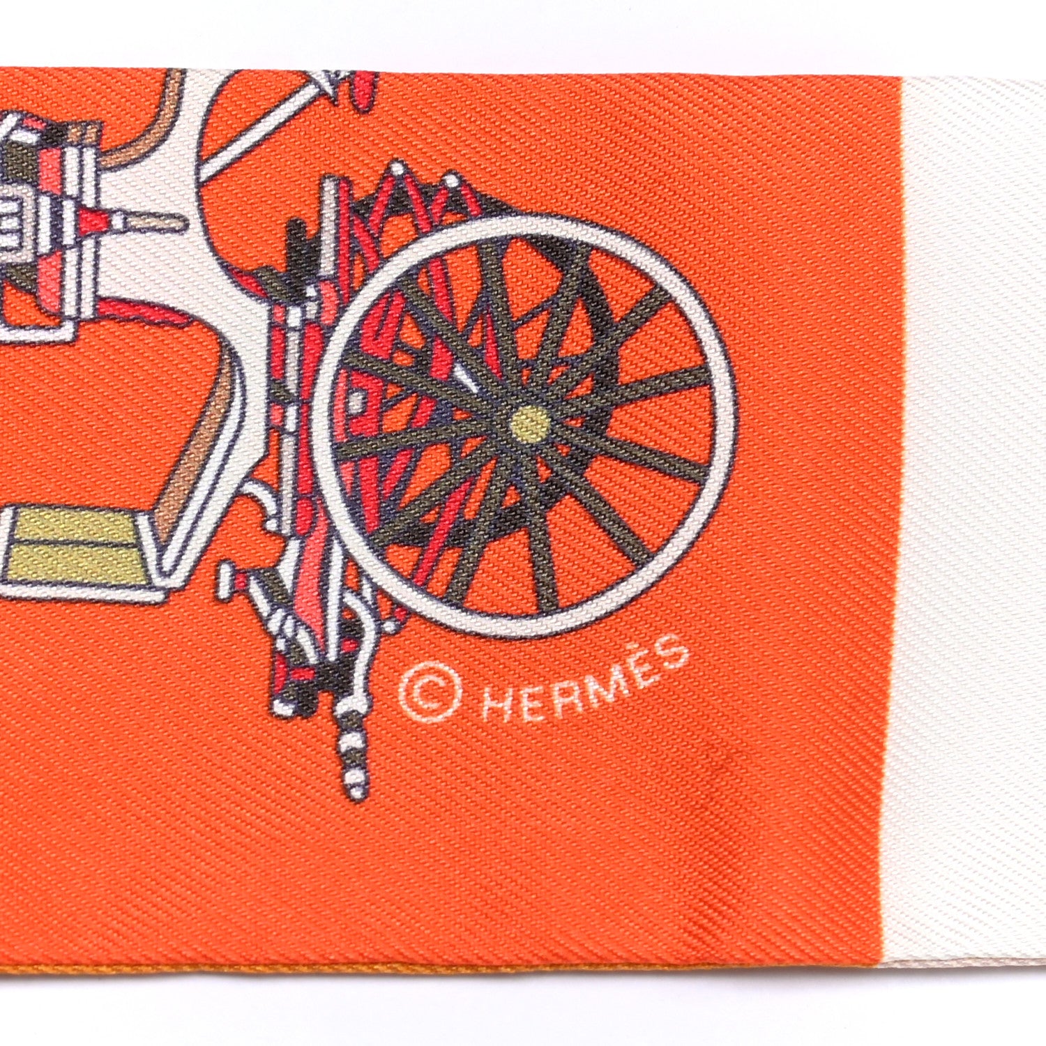 Hermes Silk Les Voitures Exquises Twilly Orange Beige Kaki 6 of 8