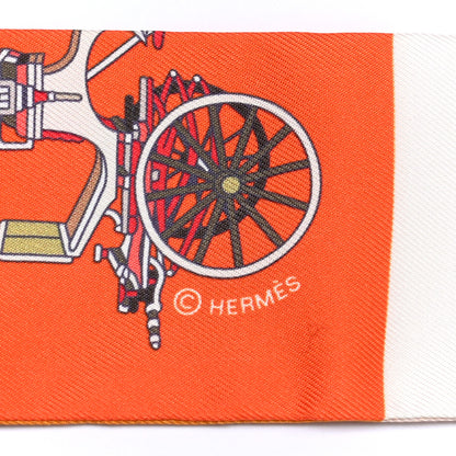 Hermes Silk Les Voitures Exquises Twilly Orange Beige Kaki 6 of 8
