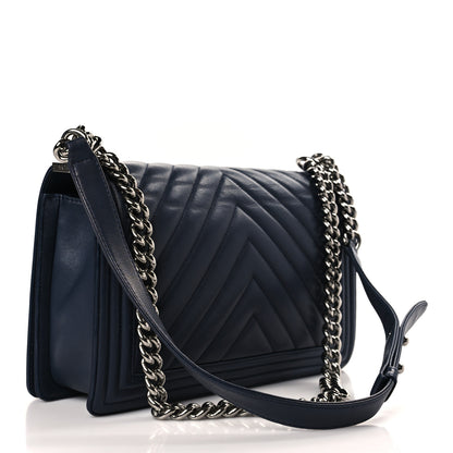 Chanel Calfskin Chevron Quilted New Medium Boy Flap Dark Navy Blue 4 of 10