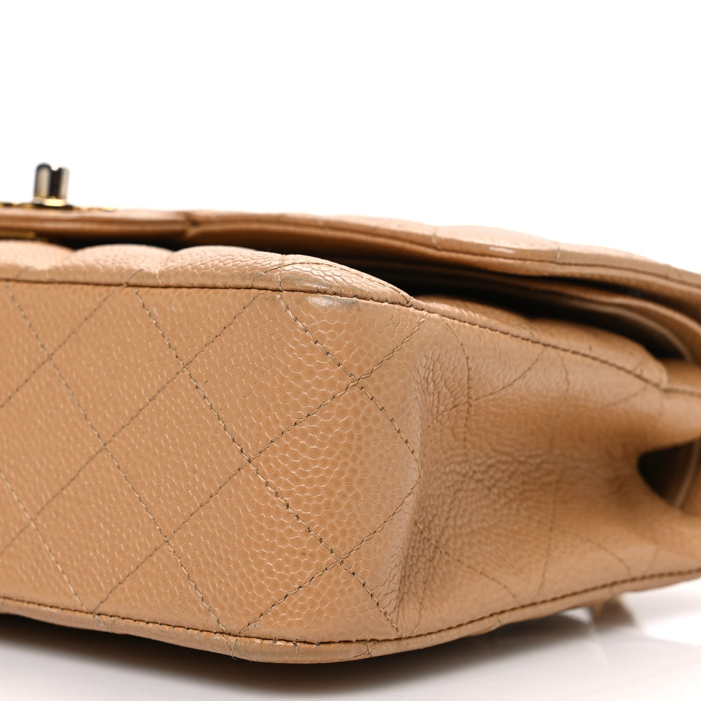 Caviar Quilted Medium Double Flap Beige