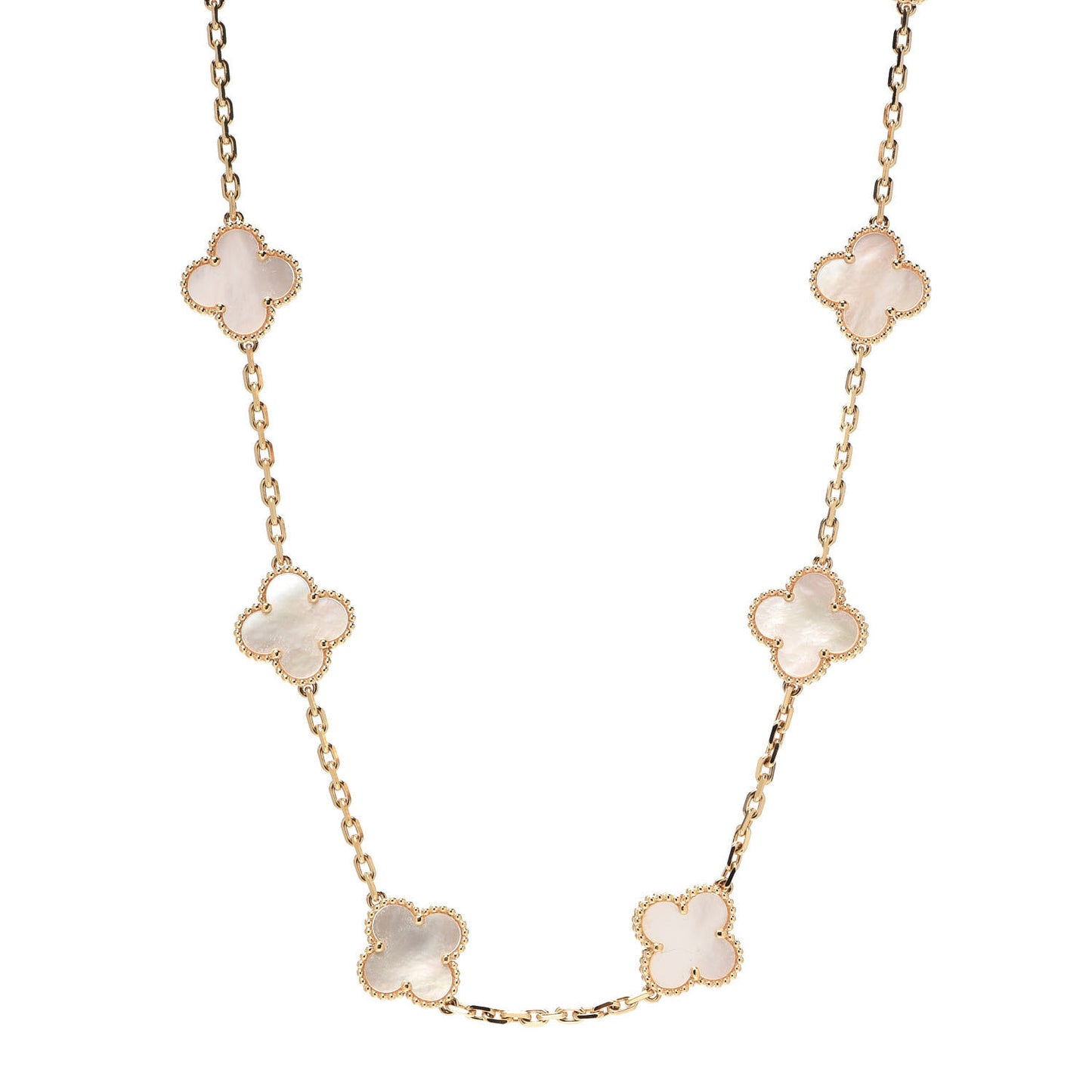 18K Yellow Gold Mother of Pearl 10 Motifs Vintage Alhambra Necklace