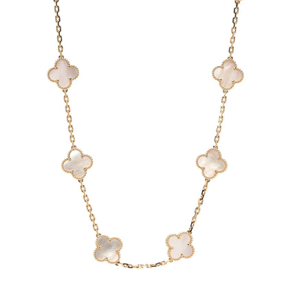 Van Cleef & Arpels 18K Yellow Gold Mother of Pearl 10 Motifs Vintage Alhambra Necklace 1 of 6