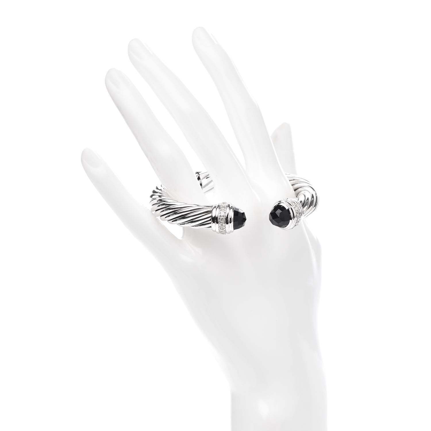 David Yurman Sterling Silver Diamond Black Onyx 10mm Cable Classics Bracelet 2 of 4