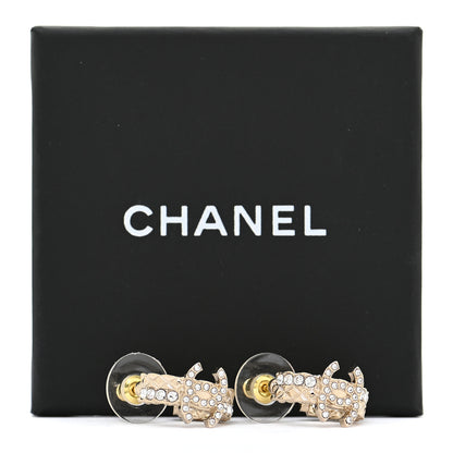 Chanel Metal Crystal Quilted CC Hoop Earrings Gold 5 of 5