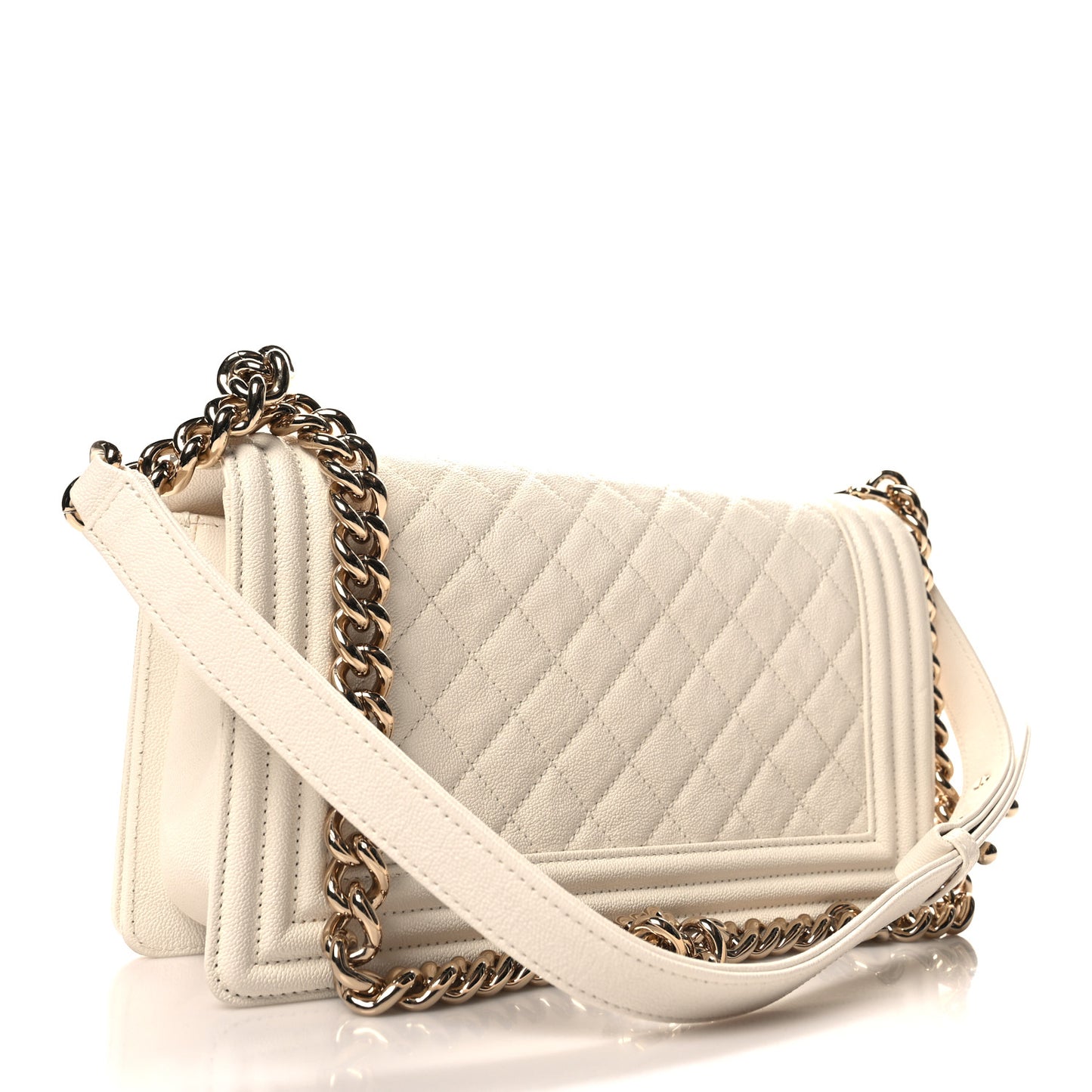 Caviar Quilted Medium Boy Flap White