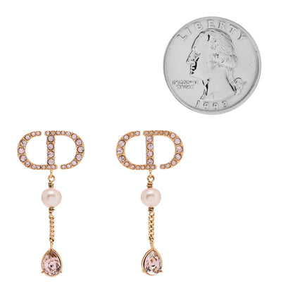 Christian Dior Pearl Crystal CD Drop Earrings Pink Gold 2 of 4