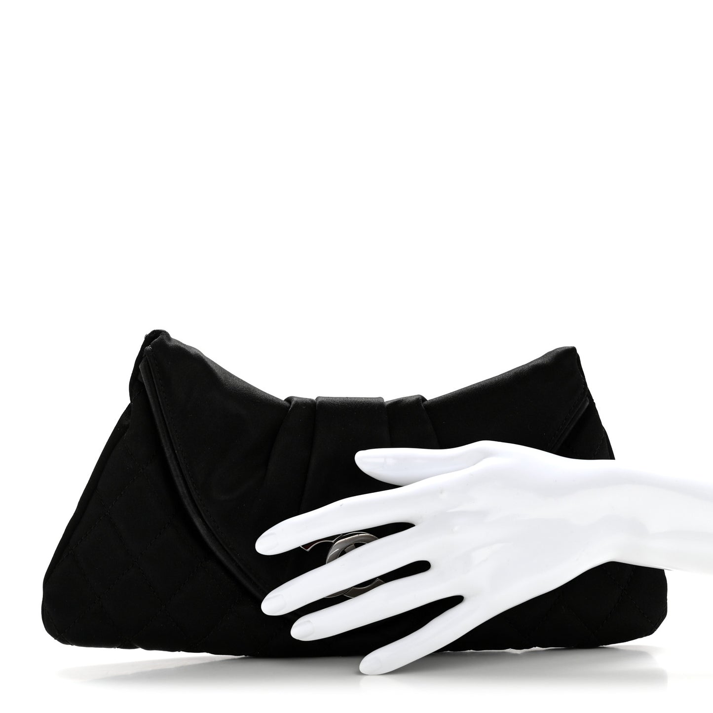 Satin Quilted Flap Clutch Black