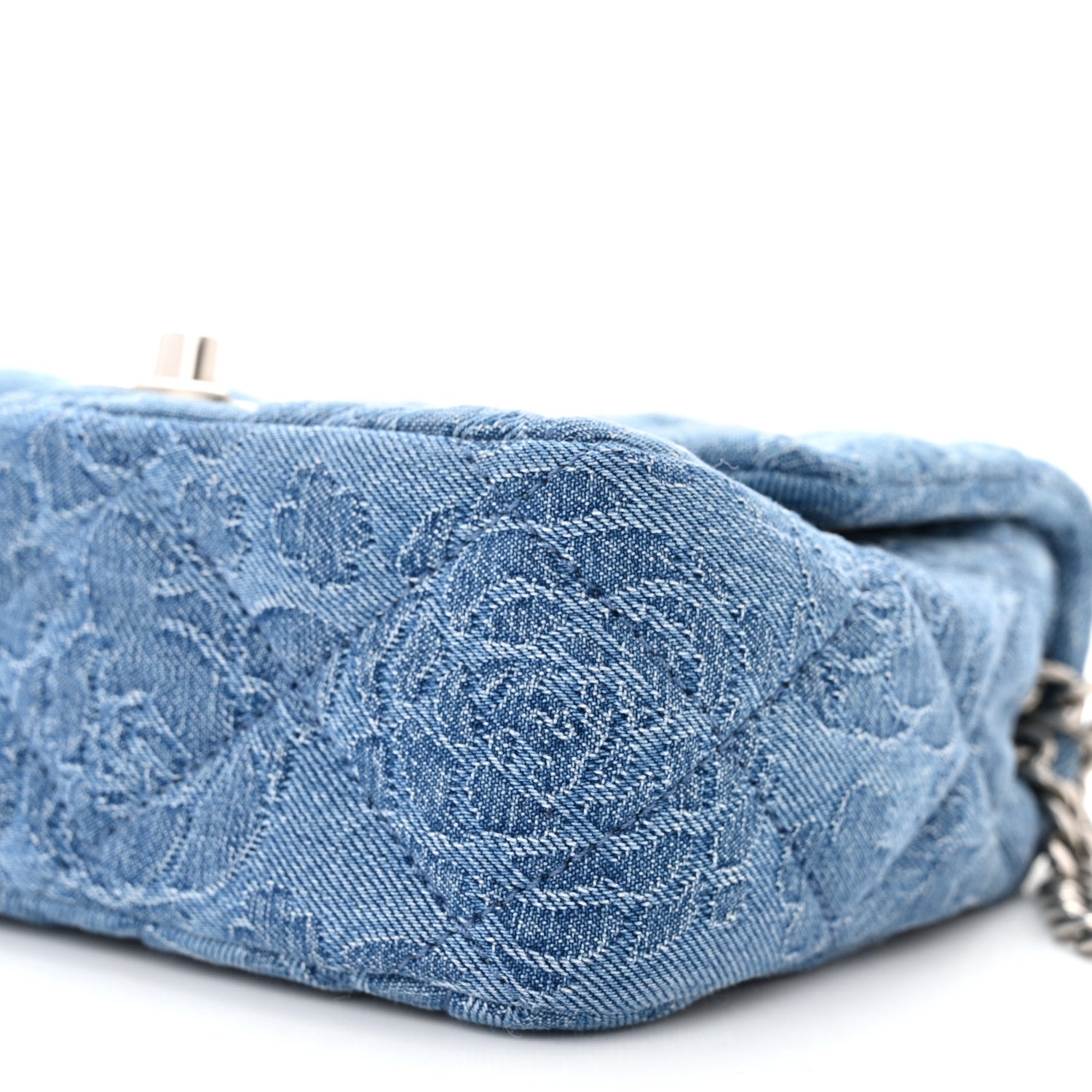 Chanel Denim Quilted Camellia Sweetheart Mini Flap Blue 10 of 11