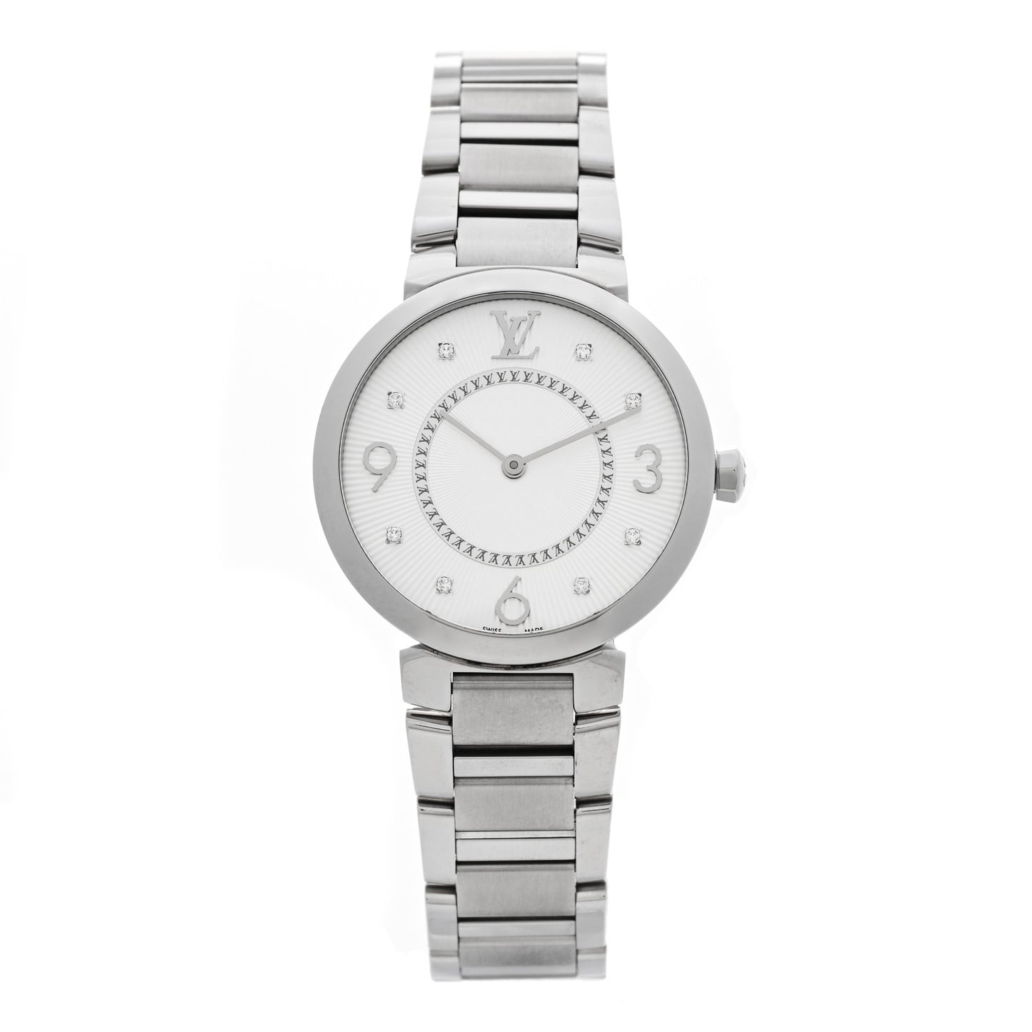 Stainless Steel Diamond 33mm Tambour Slim Quartz Watch