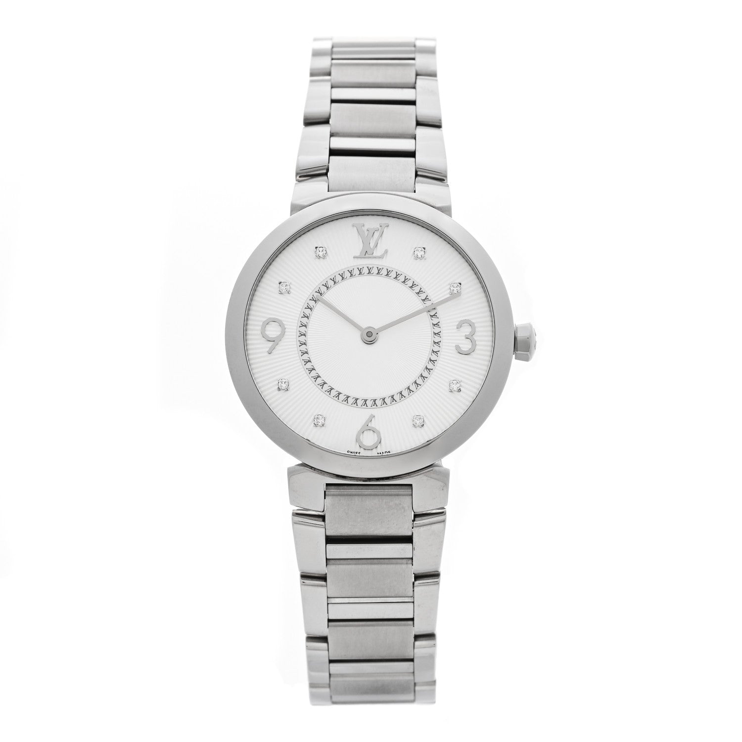 Louis Vuitton Stainless Steel Diamond 33mm Tambour Slim Quartz Watch 1 of 5