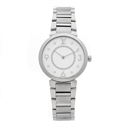 Louis Vuitton Stainless Steel Diamond 33mm Tambour Slim Quartz Watch 1 of 5