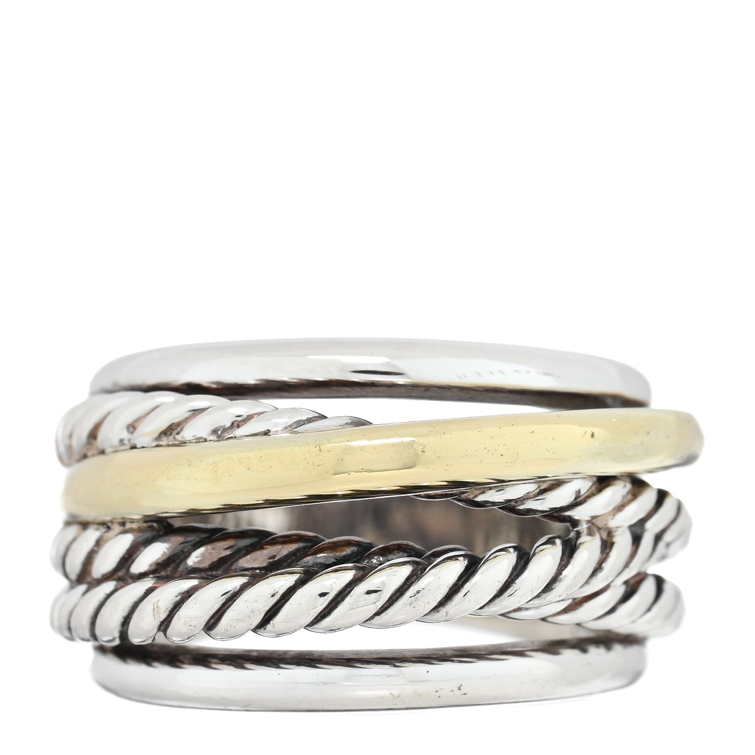 David Yurman Sterling Silver 14K Yellow Gold Narrow Crossover Ring 54 6.75 1 of 4