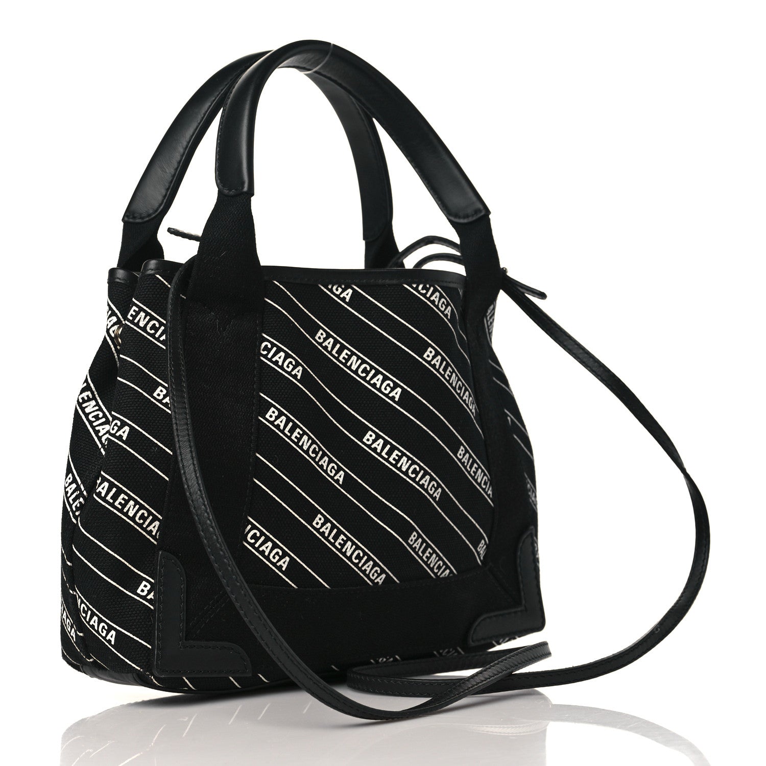 Balenciaga Cotton Canvas Calfskin Logo Print Navy Cabas XS Black White 3 of 9