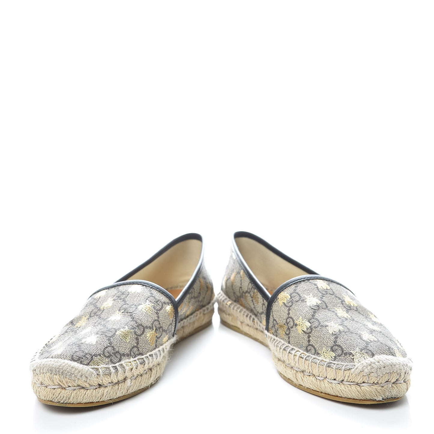 GG Supreme Monogram Bees Espadrille Flats 38 Beige Ebony Oro Black