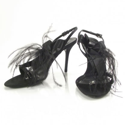 Valentino Garavani Satin Feather Sandals 39.5 Black 1 of 7