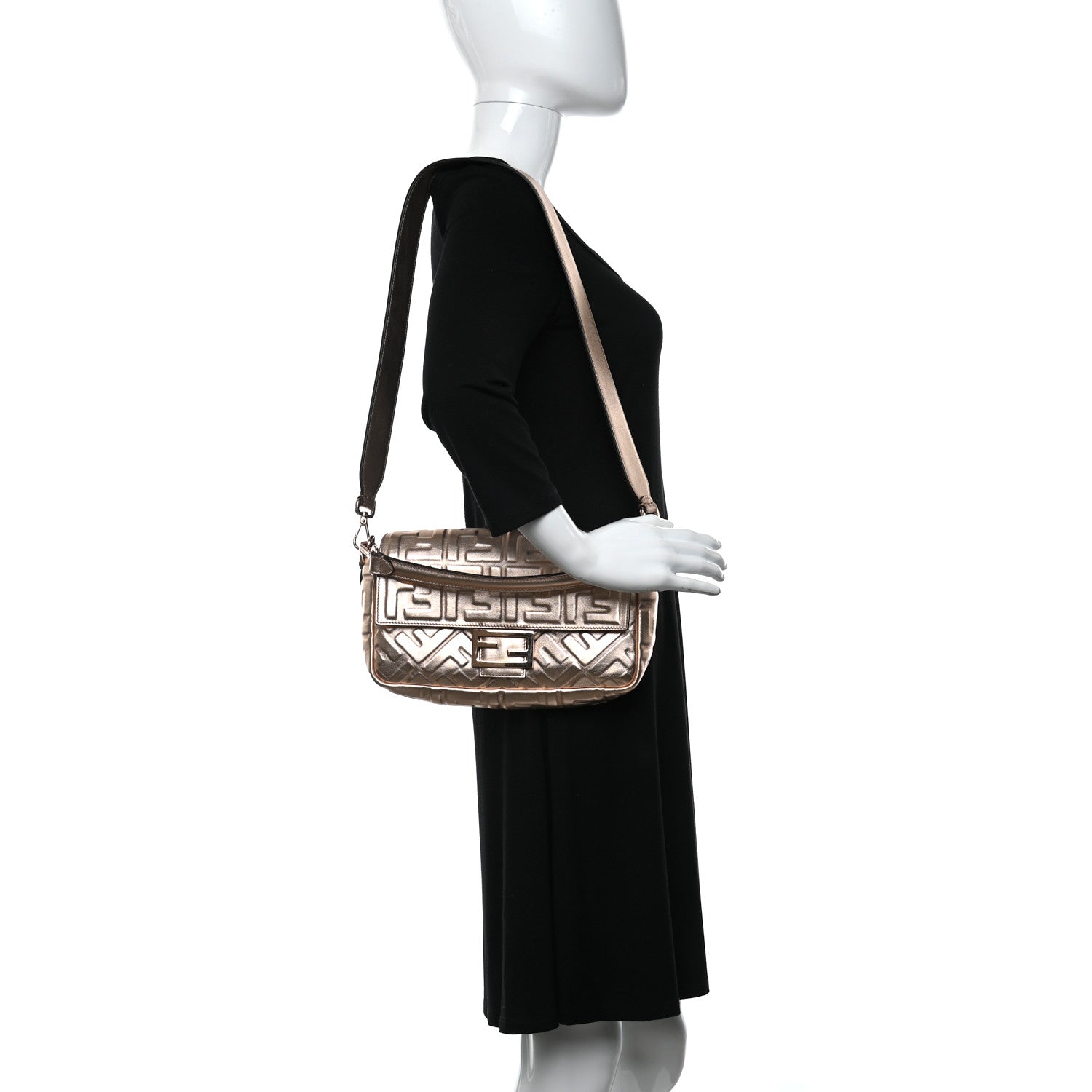 Fendi Vitello Laminato FF 1974 Embossed Baguette Rame 2 of 8