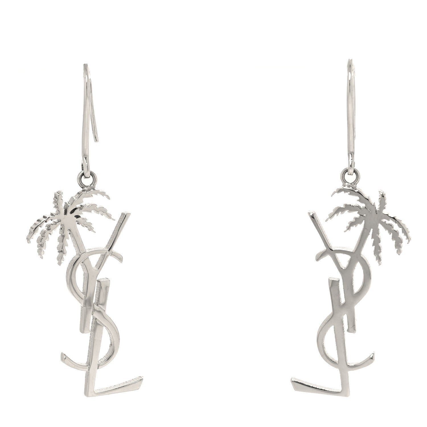 Saint Laurent Metal Monogram Palm Earrings Silver 1 of 4