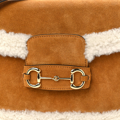 Gucci Suede Shearling Horsebit 1955 Shoulder Bag Brown 7 of 9