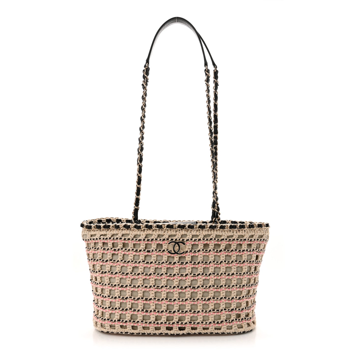 Cotton Crochet Le Panier Small Shopping Bag Beige Pink Black