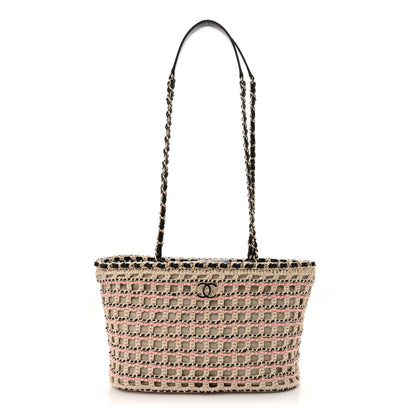 Chanel Cotton Crochet Le Panier Small Shopping Bag Beige Pink Black 1 of 10