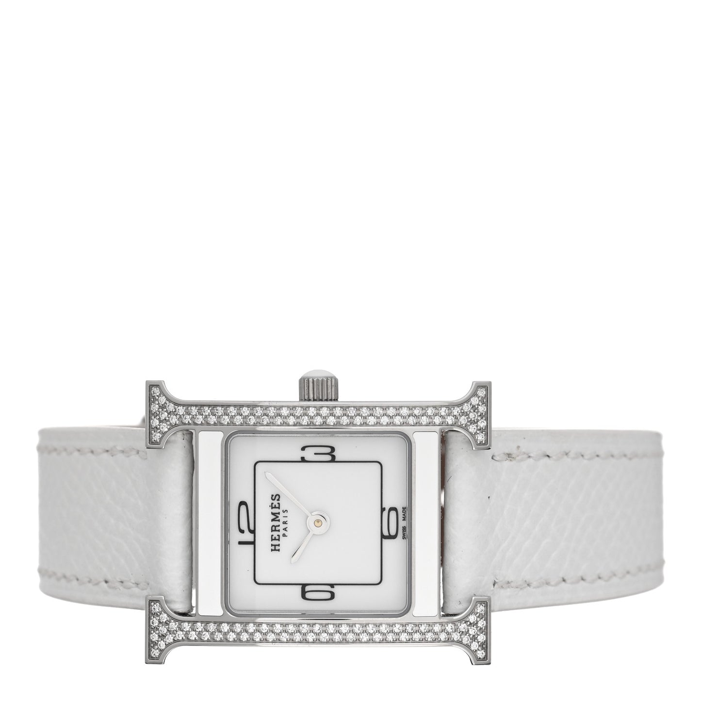 Stainless Steel Epsom Diamond Lacquer 21mm Heure H Hour Double Jeu Quartz Watch Blanc