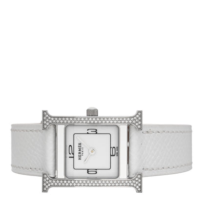 Hermes Stainless Steel Epsom Diamond Lacquer 21mm Heure H Hour Double Jeu Quartz Watch Blanc 2 of 5