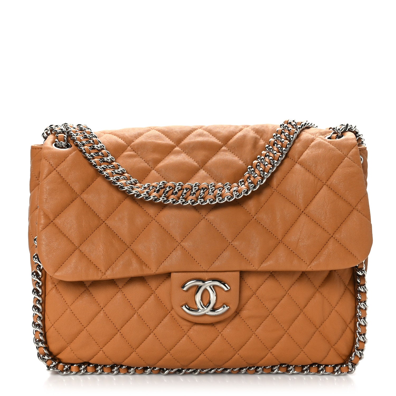 Chanel Washed Lambskin Quilted Maxi Chain Around Flap Dark Beige 1 of 9