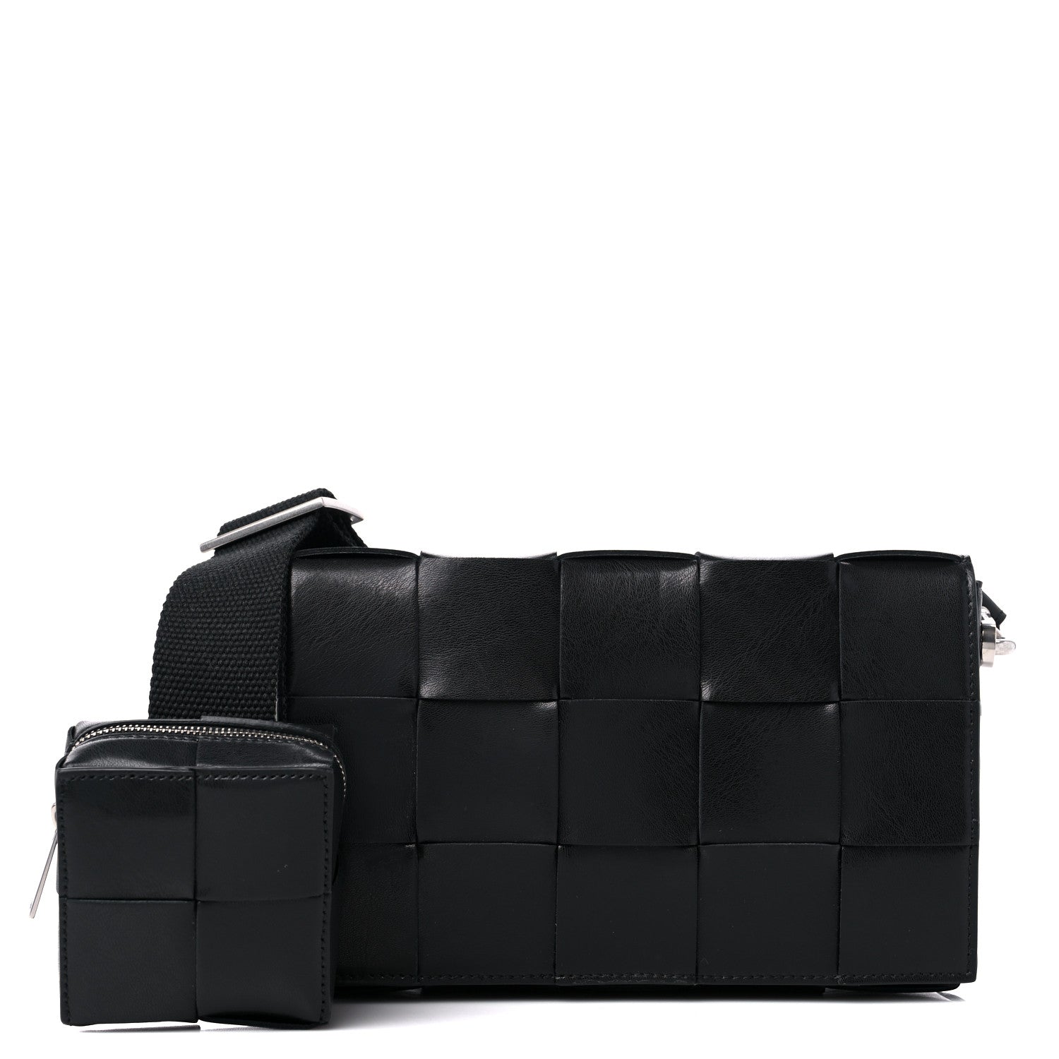 Bottega Veneta Calfskin Maxi Intreccio Cassette With Strap Bag Black 3 of 9
