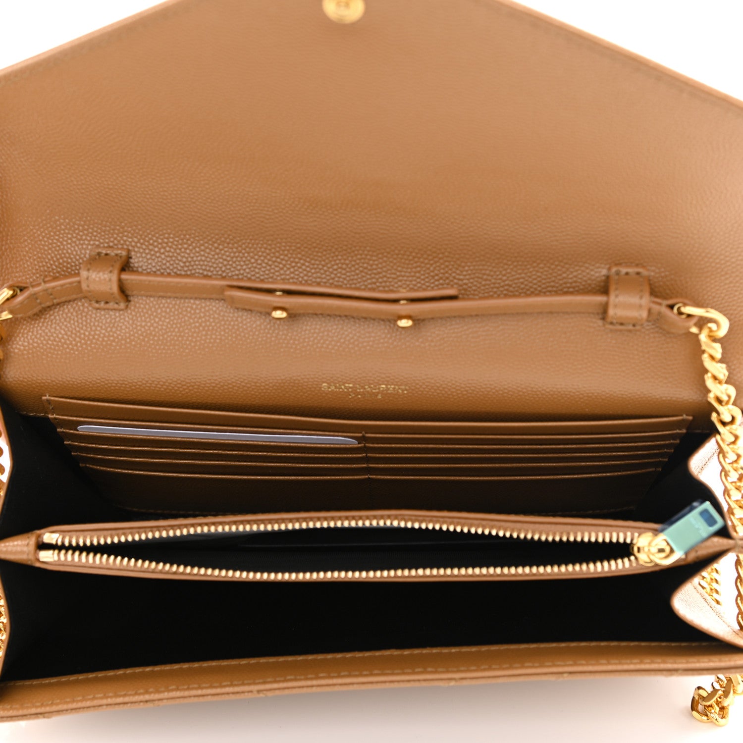 Saint Laurent Grain De Poudre Matelasse Chevron Monogram Chain Wallet Dark Natural 9 of 15