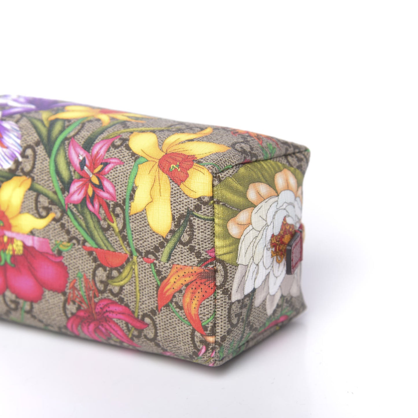 Soft GG Supreme Monogram Flora Calfskin Small Ophidia Cosmetic Case Beige Ebony Multicolor Rosso