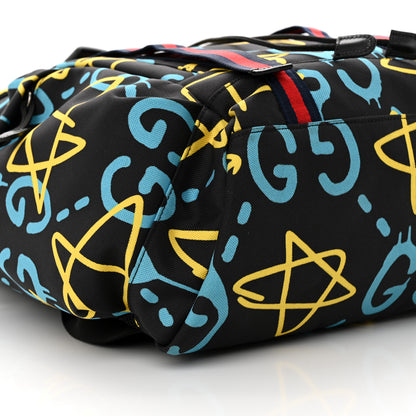 Gucci Techno Canvas GucciGhost Double Buckle Backpack Black New Acquamarine 9 of 12