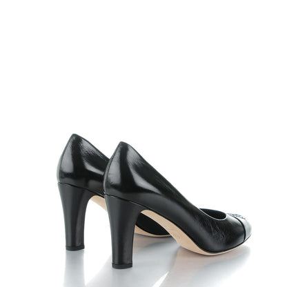 Chanel Crumpled Calfskin Patent Cap Toe CC Pumps 40 Black 4 of 7