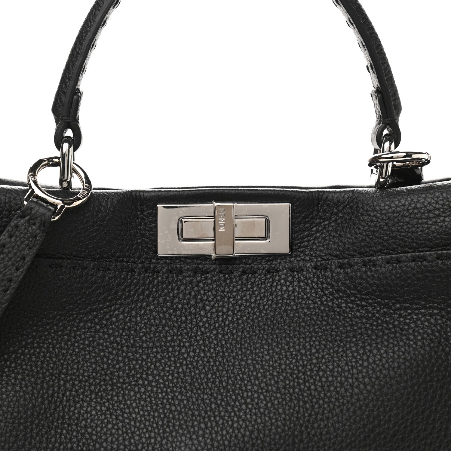 Fendi Cuoio Romano Selleria Bi-Color Medium Peekaboo Iconic Satchel Black Mou 9 of 9