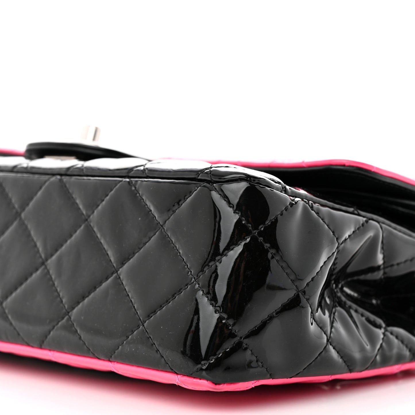 Patent Calfskin Quilted Bi-Color Medium Double Flap Pink Black