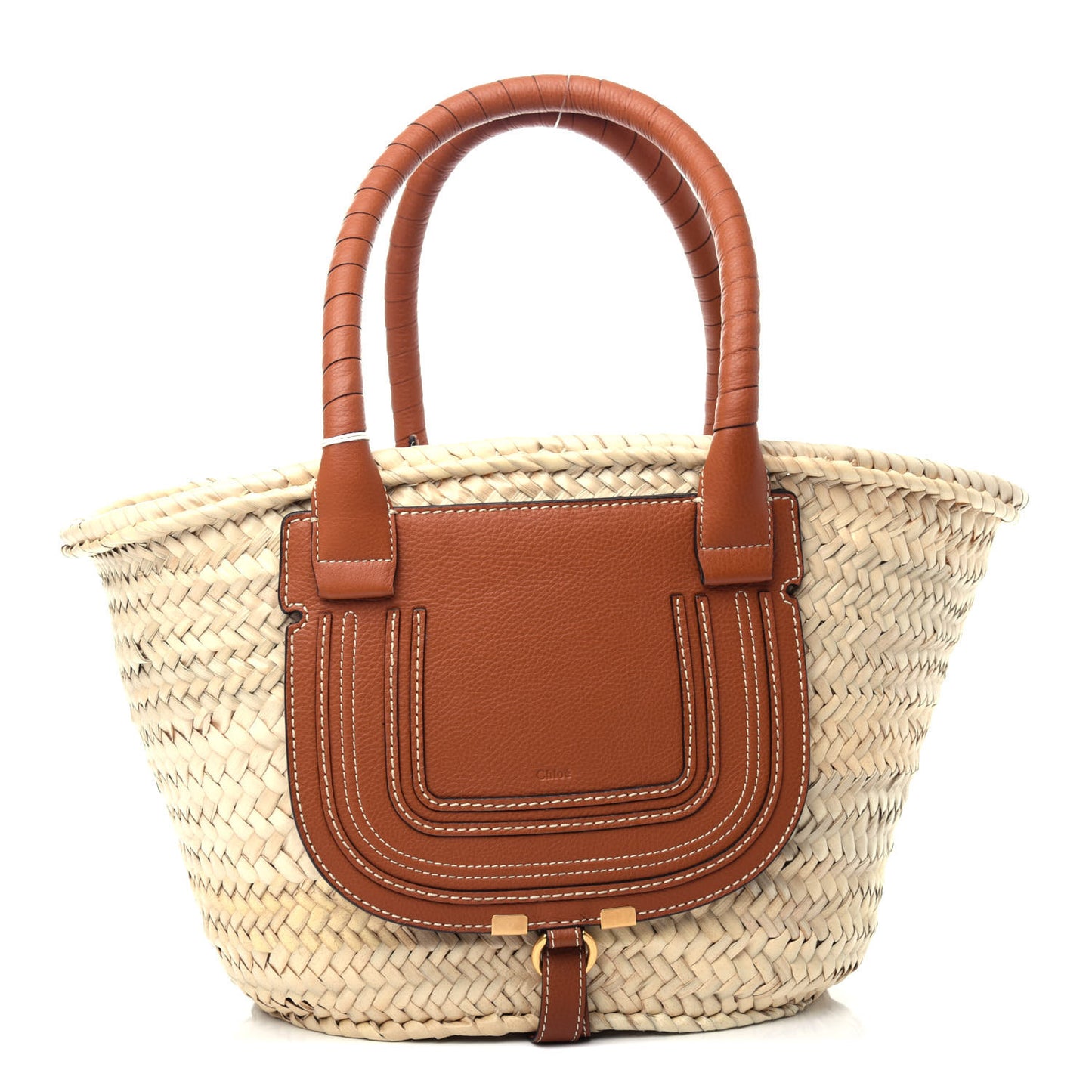 Raffia Small Grain Calfskin Medium Marcie Basket Tan